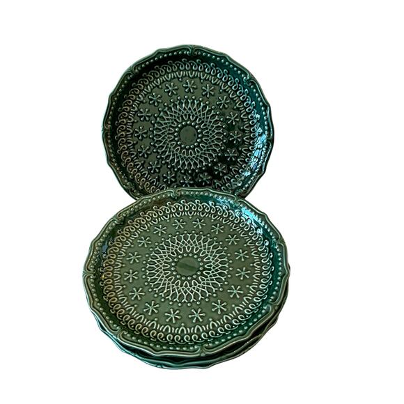 Potter's Studio Green Holiday Dinner Plates 10" Ceramic Set of 4 Christmas New - Picture 8 of 10